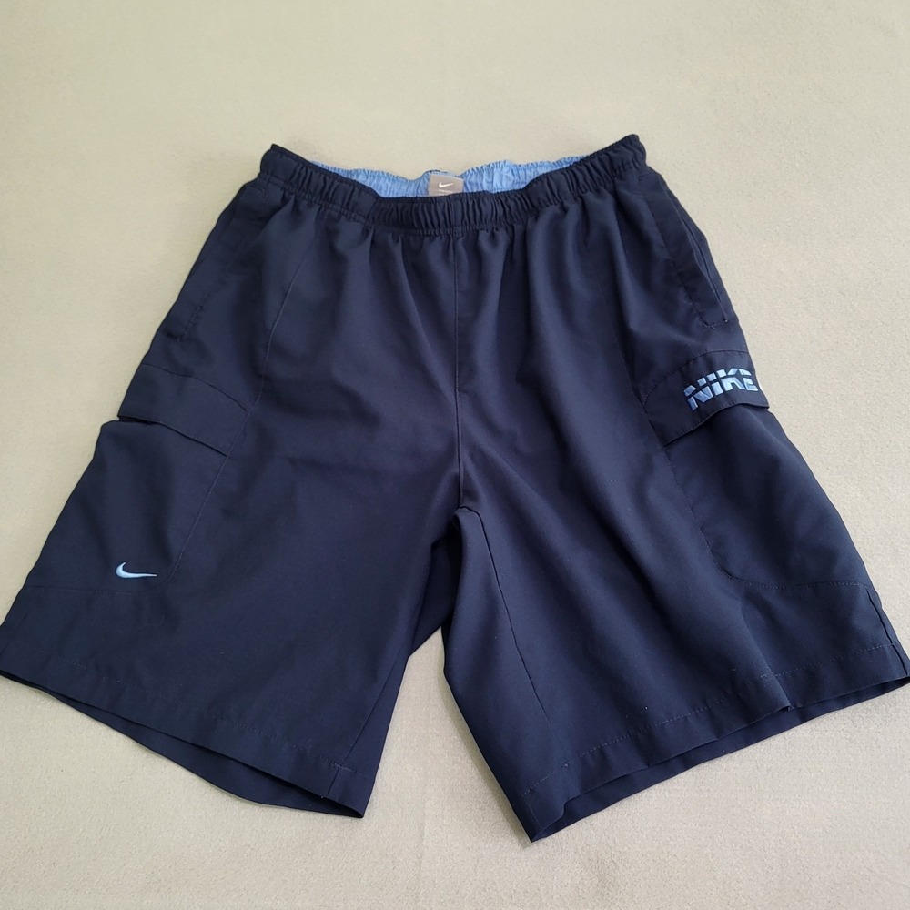 Nike Mesh Lined Swim Trunks Board Shorts Men's L Multiple Pockets Navy Blue